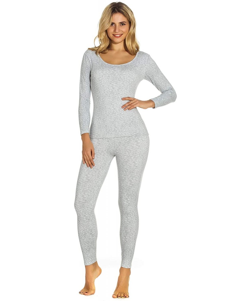 Thermal Underwear Women's Ultra Soft Fleece Lined Thermal Underwear Set Long Sleeve Top & Pants - Grey - C118AMQE43A