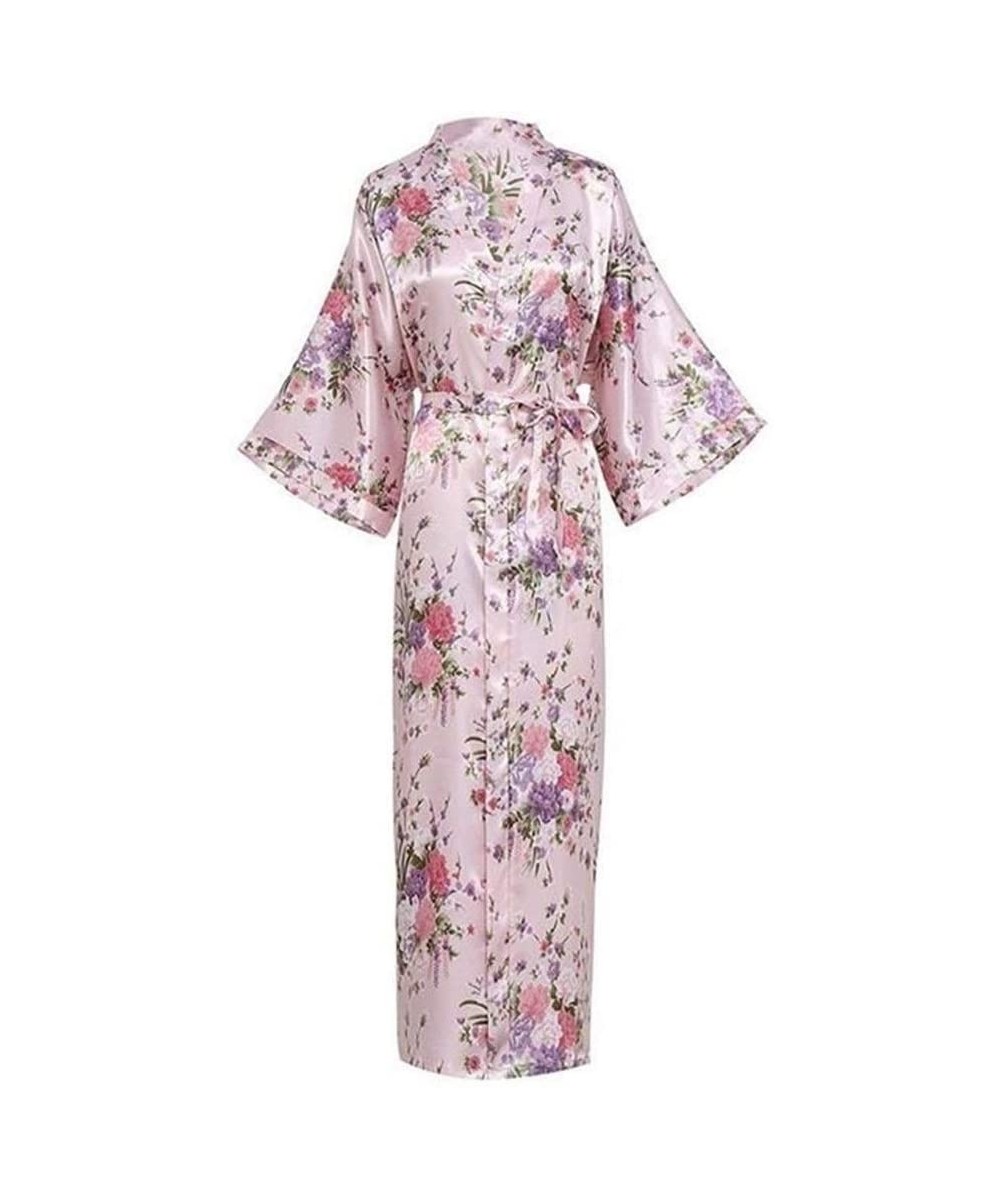 Robes Elegant Ankle-Length Full Women Kimono Robe Gown Comfortable Soft Satin Sleepwear Homewear Print Flower Nightgown Plus ...