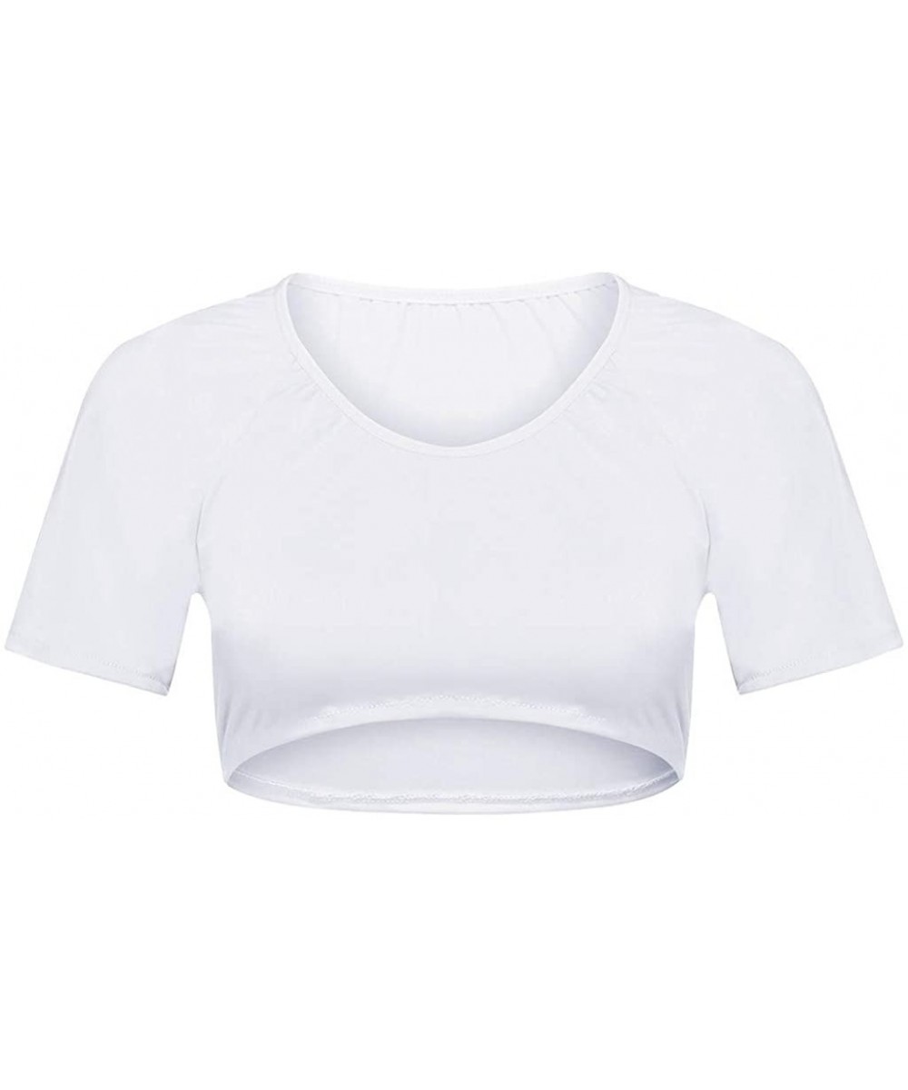 Accessories Women's Sheer Mesh See-Through Short Sleeve Crop Tops Casual T Shirt - White - CQ197QW0404