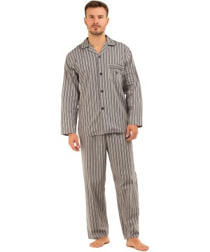 Sleep Sets Men's 100% Cotton Long Pyjama Nightwear Lounge Wear - Grey Stripe - CI12F8FGY4J