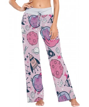 Bottoms Kids Cute Cat in Space Women Pajama Pants Bottoms Palazzo Yoga Stretchy Wide Leg Trousers - CV19C4GNGWN