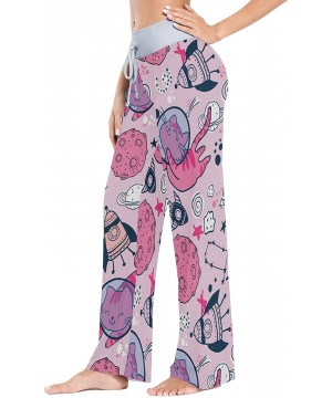 Bottoms Kids Cute Cat in Space Women Pajama Pants Bottoms Palazzo Yoga Stretchy Wide Leg Trousers - CV19C4GNGWN