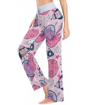 Bottoms Kids Cute Cat in Space Women Pajama Pants Bottoms Palazzo Yoga Stretchy Wide Leg Trousers - CV19C4GNGWN