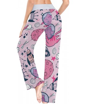 Bottoms Kids Cute Cat in Space Women Pajama Pants Bottoms Palazzo Yoga Stretchy Wide Leg Trousers - CV19C4GNGWN