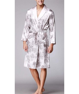 Robes Mens Luxury Print Long Sleeve Satin Kimono Robe Long Bathrobe Sleepwear - Grey - C118UZGLHH8