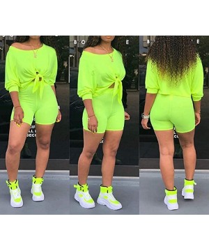 Sets Womens Sexy 2 Piece Outfits One Off Shoulder Tie Knot Crop Top Bodycon Short Pants Tracksuit Set - B-green - CH190E5U52L