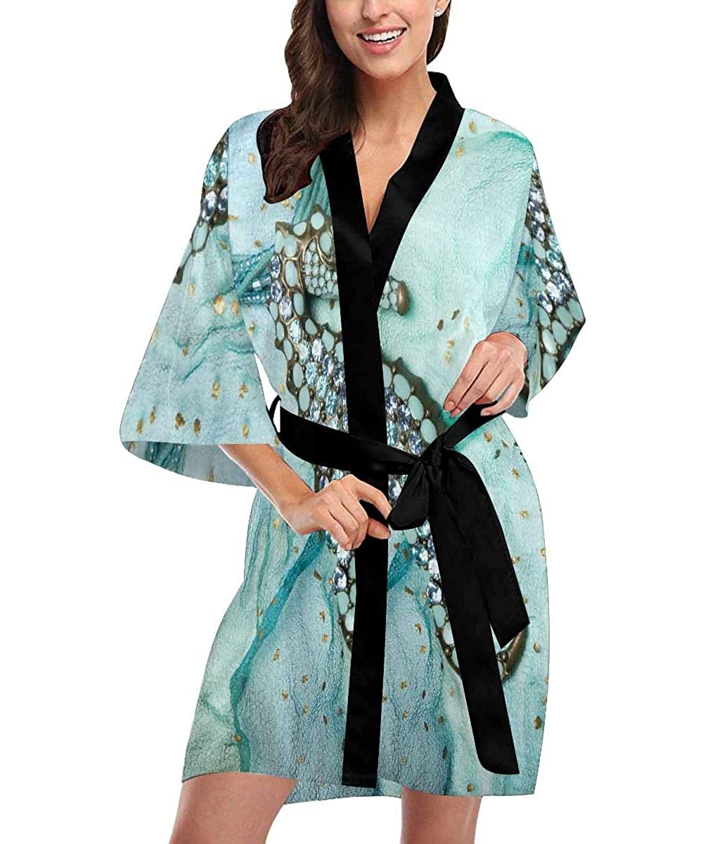 Robes Custom Seahorse Starfish Women Kimono Robes Beach Cover Up for Parties Wedding (XS-2XL) - Multi 2 - CZ190Z7Z0ZL