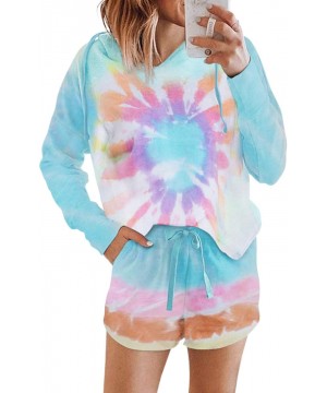 Sets Women Short Pajama Set Long Sleeve Crewneck Tie Dye Printed Sleepwear PJ Set Loungewear Nightwear - B-multicolor - C0198...