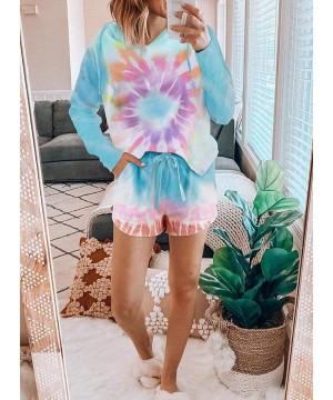 Sets Women Short Pajama Set Long Sleeve Crewneck Tie Dye Printed Sleepwear PJ Set Loungewear Nightwear - B-multicolor - C0198...