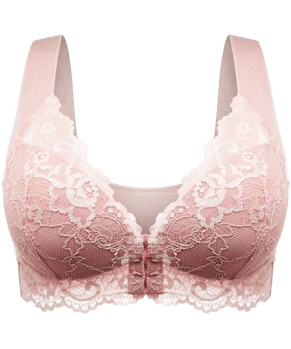 Slips Sexy Underwear- Women's Adjustable Sports Front Closure Extra-Elastic Breathable Lace Trim Bra - Pink - C018WZN0GTM