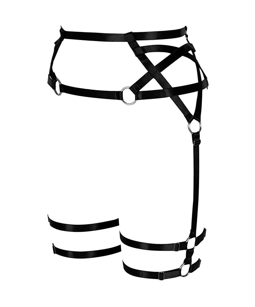 Garters & Garter Belts Women's Pentagram Harness Garter Belt Punk Leg Waist Straps Lingerie Adjust Thigh Stockings Body Caged...