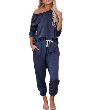 Sets Women 2 Piece Outfits Off Shoulder Long Sleeve Tracksuit Sweatsuit Set - Navy Blue - C8198W25WE3