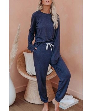 Sets Women 2 Piece Outfits Off Shoulder Long Sleeve Tracksuit Sweatsuit Set - Navy Blue - C8198W25WE3