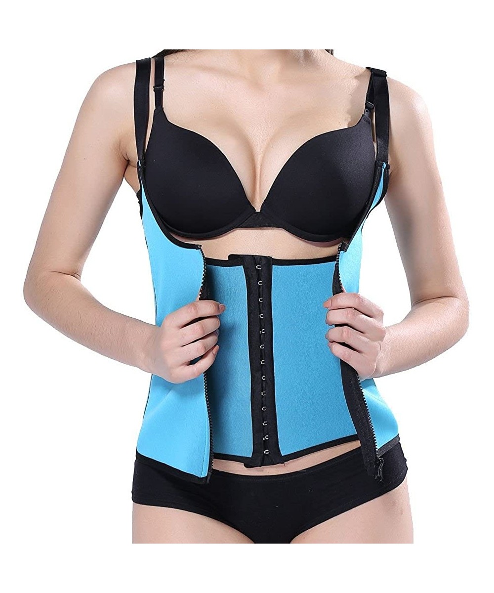 Shapewear Zipper Sweat Sauna Body Shaper Women Slimming Vest Waist Trainer Bodysuit Shaper Open Bust Corset - Blue - CS195SS8UQ5