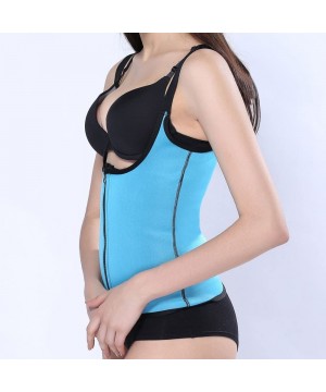 Shapewear Zipper Sweat Sauna Body Shaper Women Slimming Vest Waist Trainer Bodysuit Shaper Open Bust Corset - Blue - CS195SS8UQ5