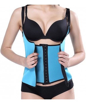 Shapewear Zipper Sweat Sauna Body Shaper Women Slimming Vest Waist Trainer Bodysuit Shaper Open Bust Corset - Blue - CS195SS8UQ5