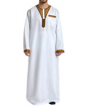 Robes Men's Islamic Thobe Round Collar Splicing Long Sleeve Arab Muslim Wear Robe Clothes Size L (White) - CW18SXMW4TA