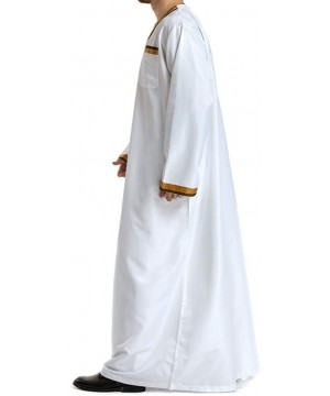 Robes Men's Islamic Thobe Round Collar Splicing Long Sleeve Arab Muslim Wear Robe Clothes Size L (White) - CW18SXMW4TA