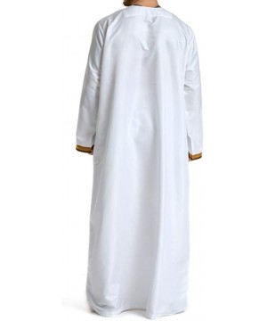 Robes Men's Islamic Thobe Round Collar Splicing Long Sleeve Arab Muslim Wear Robe Clothes Size L (White) - CW18SXMW4TA