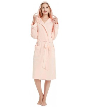 Robes Women Summer Solid Color Cotton Pajamas Nightgown Lingerie Bathrobe with Belt - Pink - CG18UMSRYOW