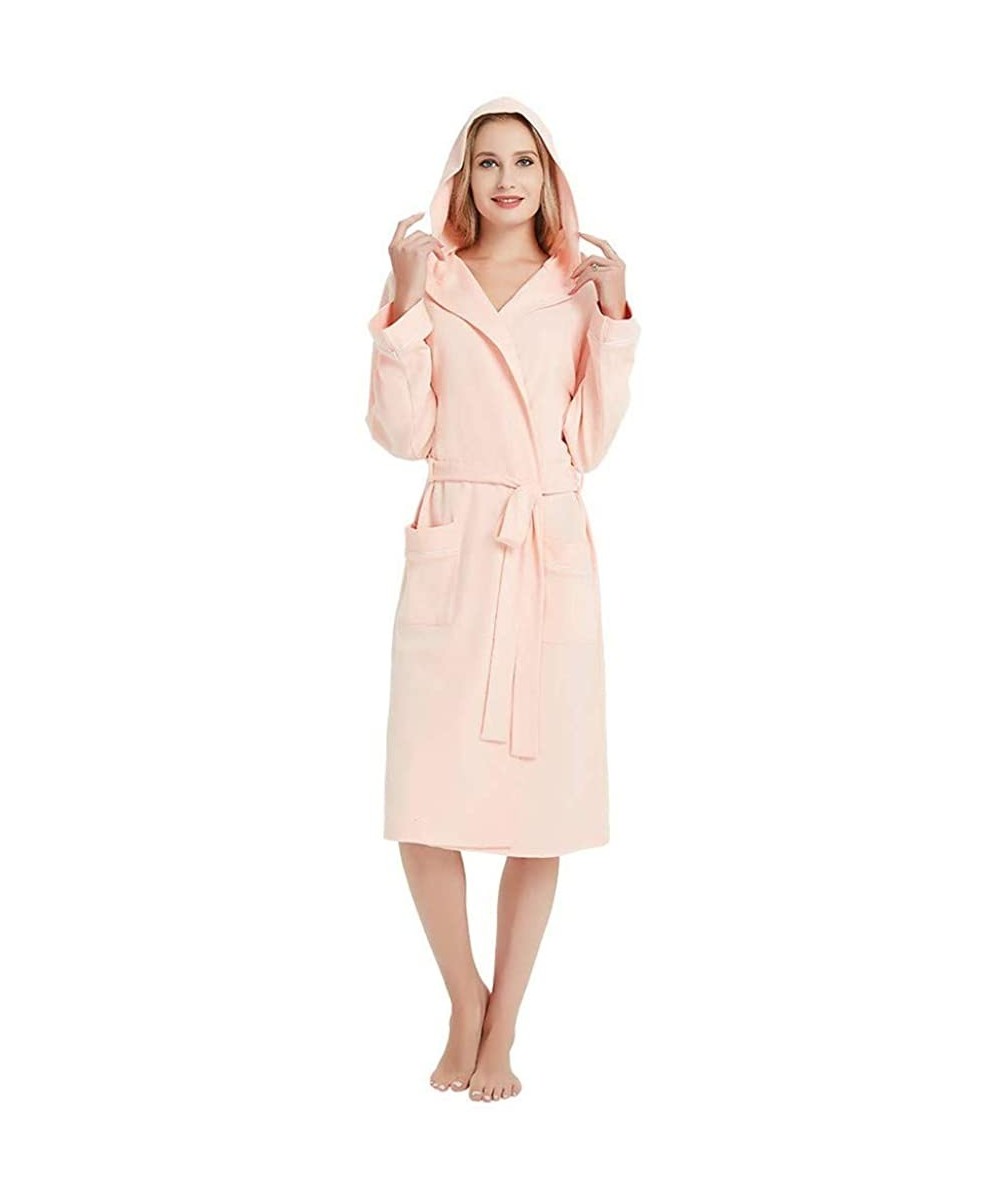 Robes Women Summer Solid Color Cotton Pajamas Nightgown Lingerie Bathrobe with Belt - Pink - CG18UMSRYOW