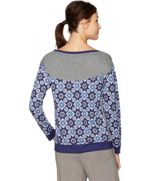 Tops Women's Long Sleeve Sleep Pullover Top - Blue Flower Tiles - CC12O7BXOU9