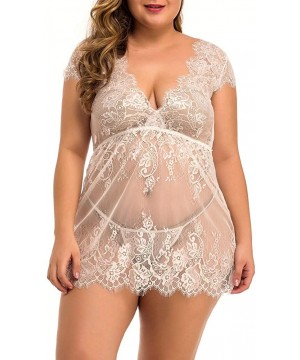 Baby Dolls & Chemises Women Sexy Plus Size Lingerie Eyelash Lace Babydoll Nightwear Set Sheer Chemises White XXXXL - CH18A62H86I