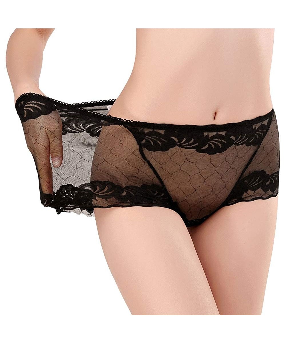 Panties Women's Lace Tanga Panties Sexy Sheer Hipster Boyshort Underwear for Ladies - Black - CQ1963LAU4N