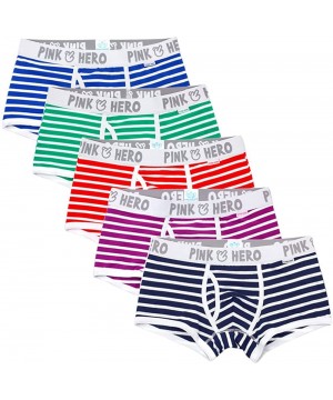 Trunks Men's Cotton Stretch Striped Boxer Briefs Underwear with Open Fly(5 Pack) - Multicolored - CT186ECO8LE