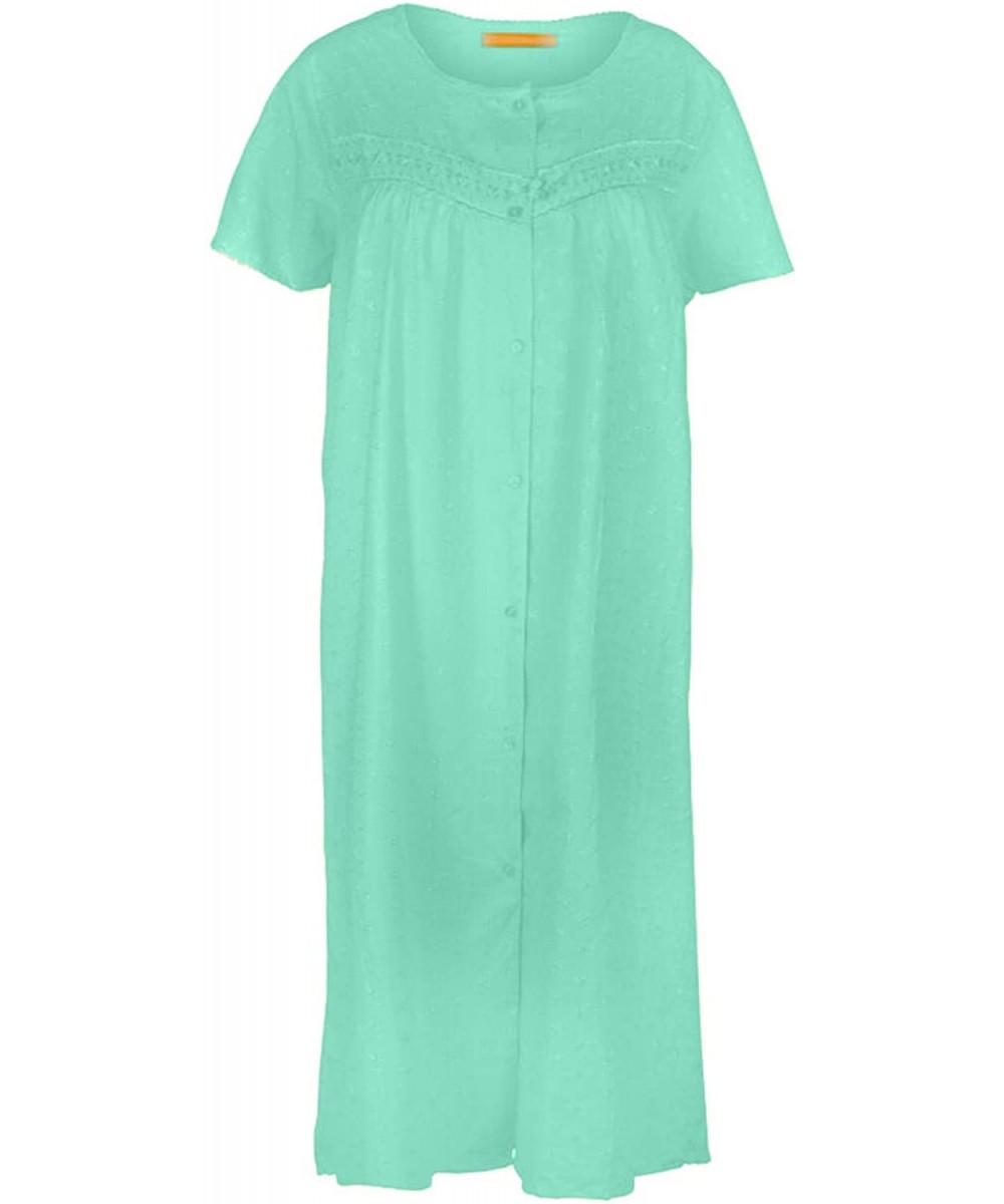 Nightgowns & Sleepshirts Women's Short Sleeve Button-Down Cotton Duster House Dress - Seagreen - C211AZYY9OF