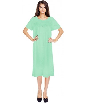 Nightgowns & Sleepshirts Women's Short Sleeve Button-Down Cotton Duster House Dress - Seagreen - C211AZYY9OF