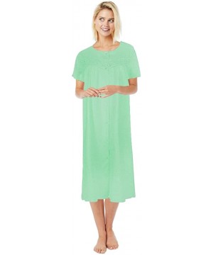 Nightgowns & Sleepshirts Women's Short Sleeve Button-Down Cotton Duster House Dress - Seagreen - C211AZYY9OF