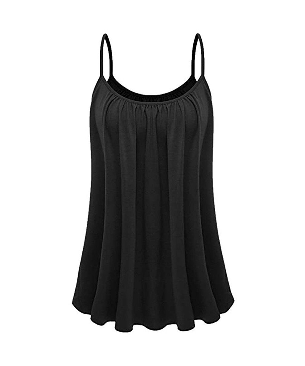 Tops Womens Loose Sleeveless Plus Size Solid Color Cami Camisole Tank Top Vest - Black - C918OU9ROS4