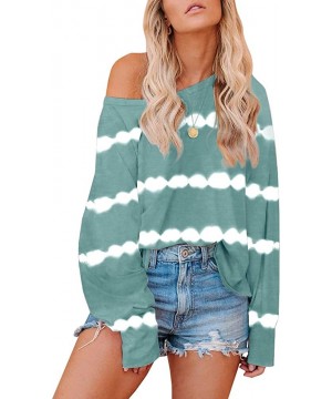 Sets Womens Tie Dye Printed Sweatshirts One Shoulder Long Sleeve Round Neck Casual Pajamas Loungewear - X Green - CI19CXTUKDX