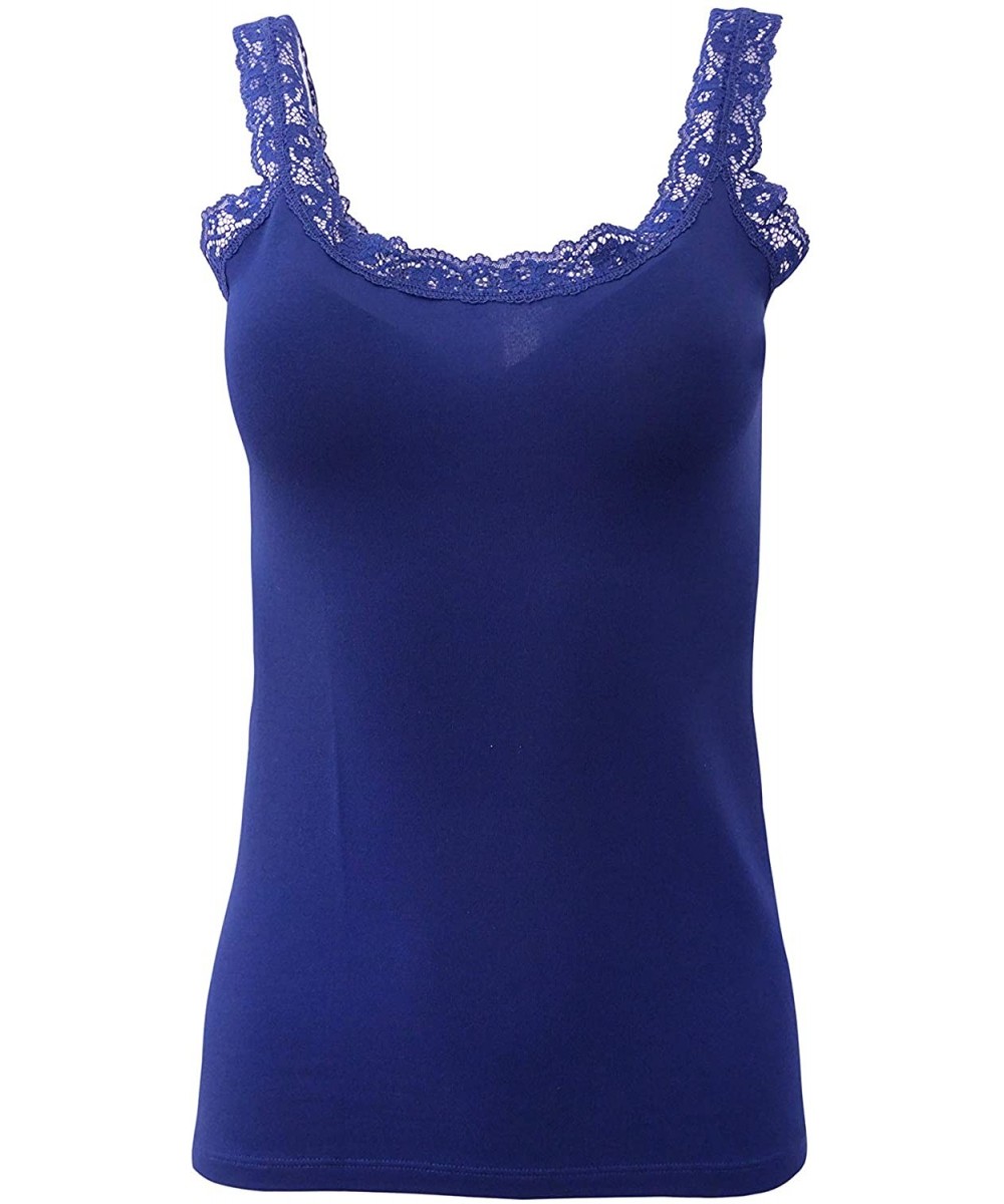 Camisoles & Tanks Luxury Modal Women's Lace-Trimmed Camisole Tank Top. Proudly Made in Italy. - Bleu (Model 1122) - CI18TWK8IM5