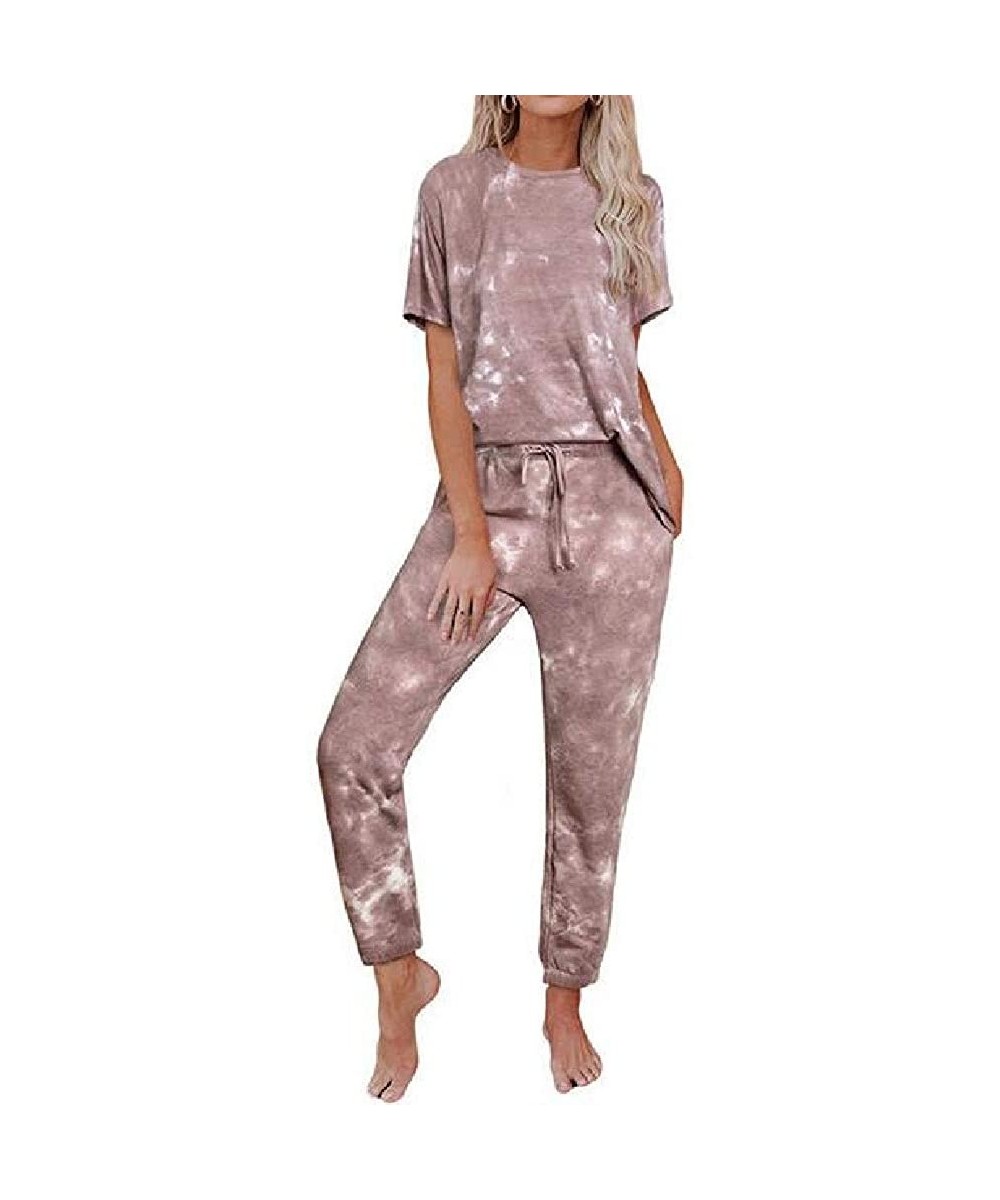 Sets Women Homwear Jogging Pants Trousers Tie-Dyed Casual Long/Short-Sleeve Pajamas PJ Set - 24 - C019D09NLGO