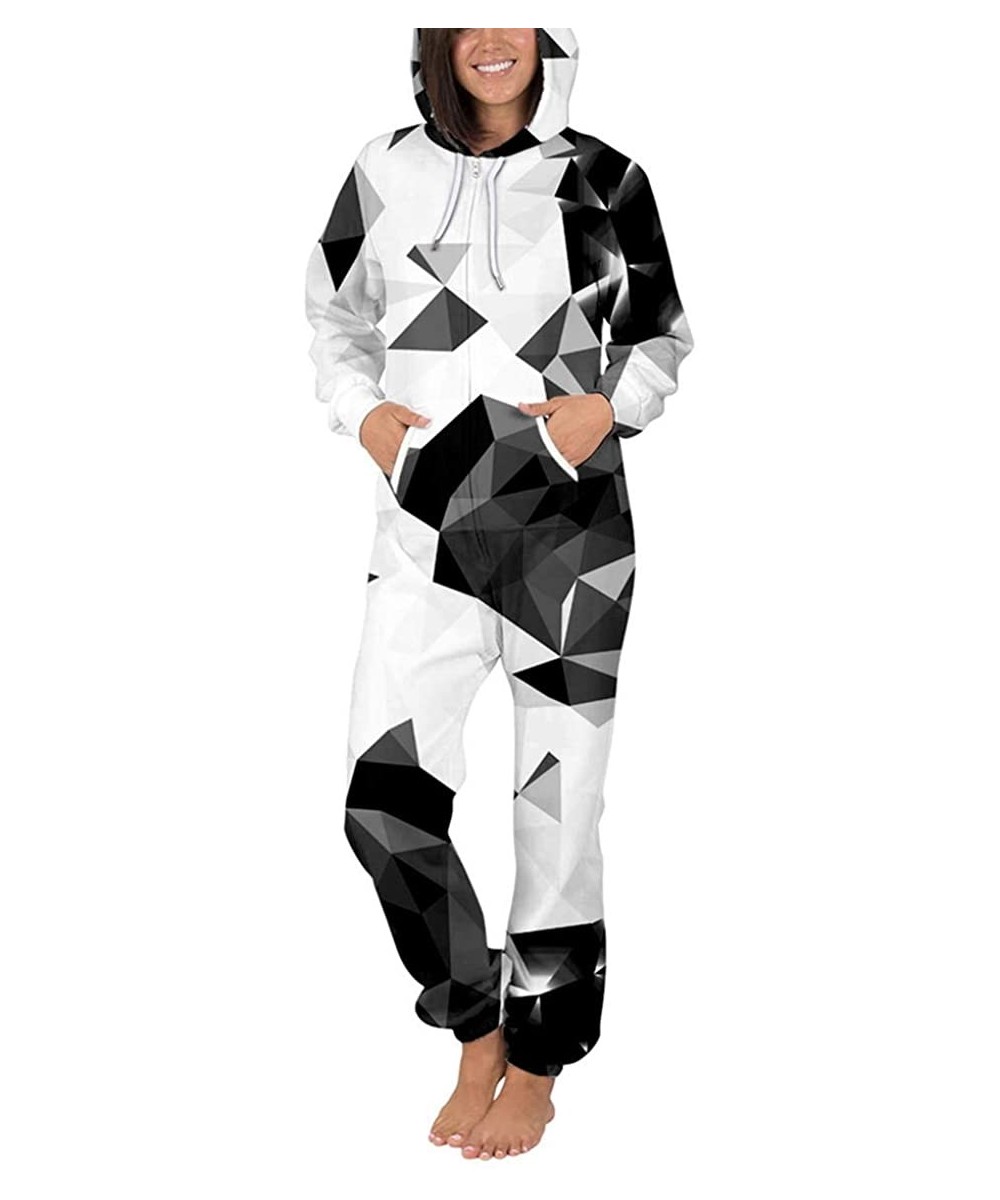 Sets Unisex 3D Paint Jumpsuits Galaxy Animal Hooded One Piece Pajama - Geometric - CV1944Y8YRW