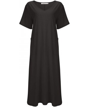 Nightgowns & Sleepshirts Women's Maxi Dress Solid Plus Size Loose Cotton Linen Long Dresses with Pockets - 01-black - C41979C...