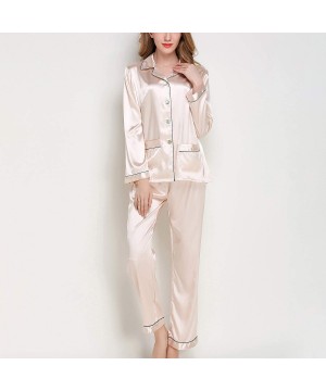 Sets Women's Petite Satin Pajama Set 2 Pieces Luxury Long Sleeves Panty Pockets Nightwear - Golden - C018Z57NHLM