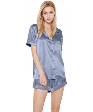 Sets Women Pajamas Sets Satin Short Sleeve Silk Pajamas for Women- Button Down Sleepwear Soft Pj Sets- Small~X-Large - Blue G...