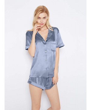 Sets Women Pajamas Sets Satin Short Sleeve Silk Pajamas for Women- Button Down Sleepwear Soft Pj Sets- Small~X-Large - Blue G...