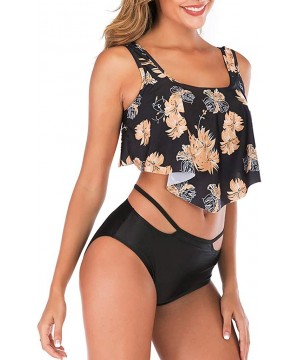 Shapewear Swimsuit for Women Two Pieces Top Ruffled Backless Racerback with High Waisted Bottom Tankini Set - Black - CT194WS...