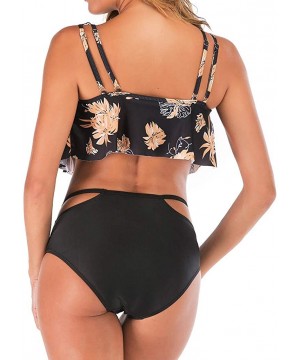 Shapewear Swimsuit for Women Two Pieces Top Ruffled Backless Racerback with High Waisted Bottom Tankini Set - Black - CT194WS...