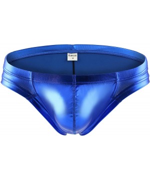 Briefs Men's Bikini Briefs Metallic Bulge Pouch Underwear Low Waist Underpants - Blue - CA18AE3027Y