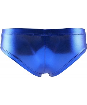 Briefs Men's Bikini Briefs Metallic Bulge Pouch Underwear Low Waist Underpants - Blue - CA18AE3027Y