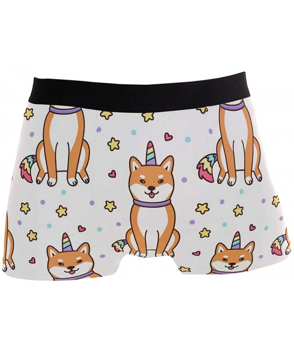 Boxer Briefs Mens Shiba Inu Unicorn Stars Pattern Box Briefs Underwear Shorts - CQ18QHU8O7C