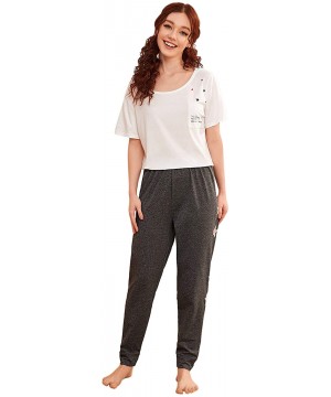 Sets Women's Cartoon Graphics Print Pajama Set Round Neck Tee and Pants Sleepwear - Star Grey - CG198GZGSKU