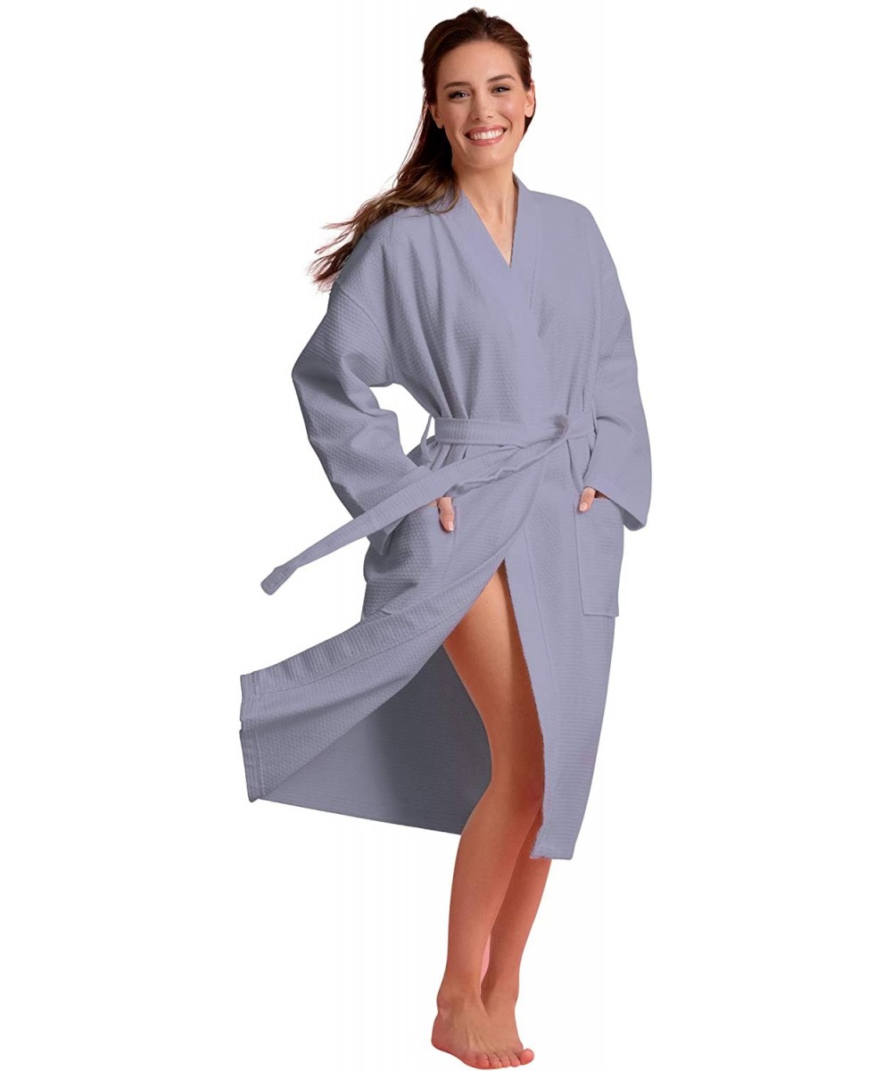 Robes Luxurious Cotton Women's Waffle Bath Robe- Long- Lightweight- Absorbent Bathrobe - Gray - CF18ZRCNYZY