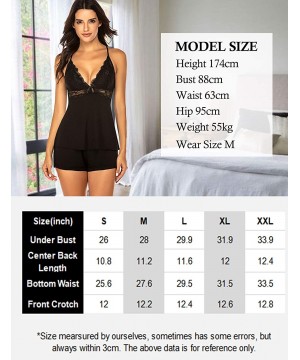 Sets Womens Lace Cami Pajama Sets Sexy V-Neck Camisole Short Sleepwear Set - Black - C718A3X57SR