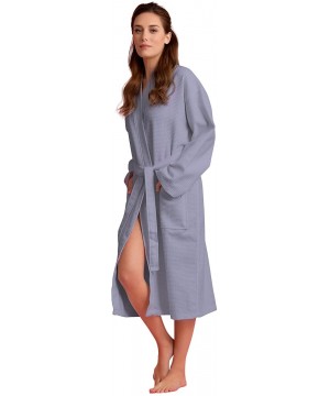 Robes Luxurious Cotton Women's Waffle Bath Robe- Long- Lightweight- Absorbent Bathrobe - Gray - CF18ZRCNYZY